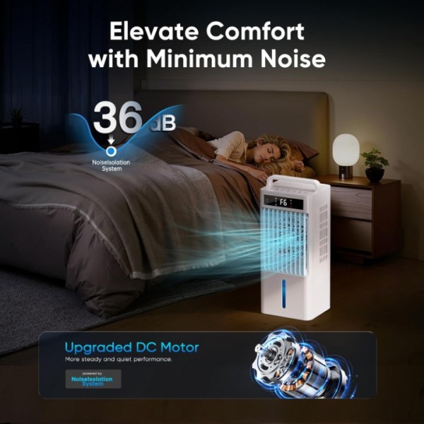 Evaporative Air Cooler, 4-IN-1 Portable Air Cooler, Swamp Cooler, 3 Speeds & 4 Modes, 1.6-Gal Water Tank for Cooling, 20 FT/S Remote Control, Windowless Air Cooler for Indoors