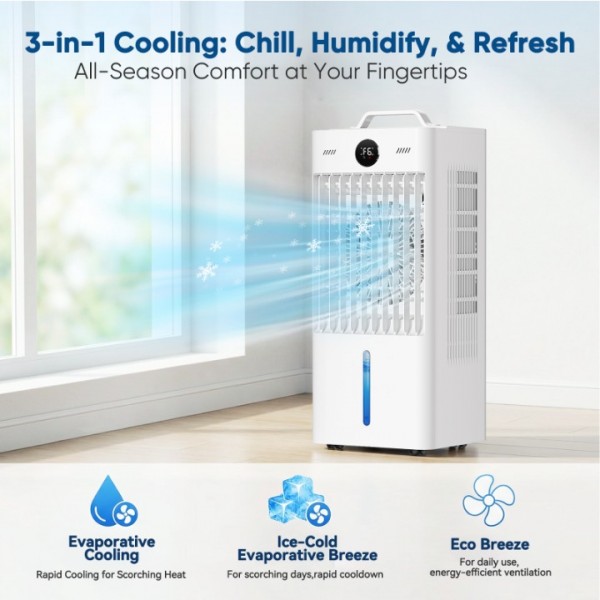Portable Air Conditioners Fan, Windowless Evaporative Air Cooler 2 Modes & 6 Speeds, 12H Timer for Smart Auto-off, 3-Gals Tank for 20H Cooling,16FT Remote,No Hose Needed,38db Swamp Cooler 