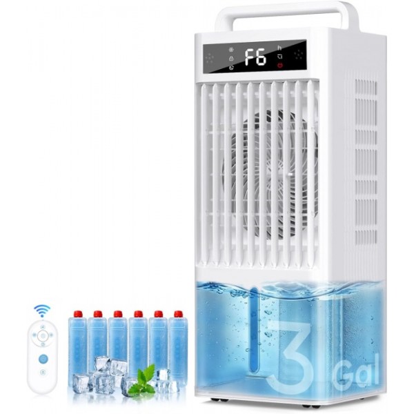 Evaporative Air Cooler, 4-IN-1 Portable Air Cooler, Swamp Cooler, 3 Speeds & 4 Modes, 1.6-Gal Water Tank for Cooling, 20 FT/S Remote Control, Windowless Air Cooler for Indoors