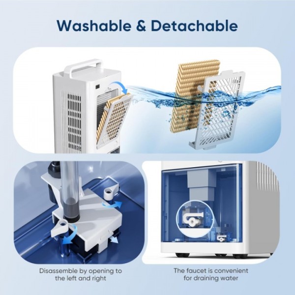 Evaporative Air Cooler, 4-IN-1 Portable Air Cooler, Swamp Cooler, 3 Speeds & 4 Modes, 1.6-Gal Water Tank for Cooling, 20 FT/S Remote Control, Windowless Air Cooler for Indoors