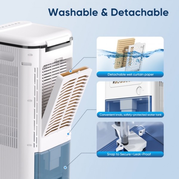 4-in-1 Evaporative Air Cooler, Portable Air Conditioner & Swamp Cooler with 3 Speeds & 4 Modes, 2-Gal Water Tank, Remote and Touch Control, Low-Noise for Indoor Daily Use