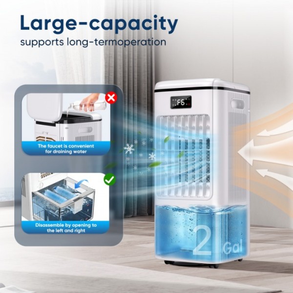 4-in-1 Evaporative Air Cooler, Portable Air Conditioner & Swamp Cooler with 3 Speeds & 4 Modes, 2-Gal Water Tank, Remote and Touch Control, Low-Noise for Indoor Daily Use